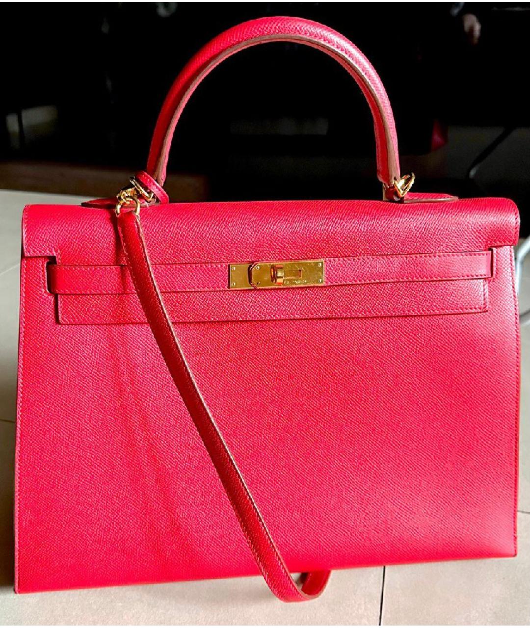 HERMES Красная кожаная сумка с короткими ручками, фото 10