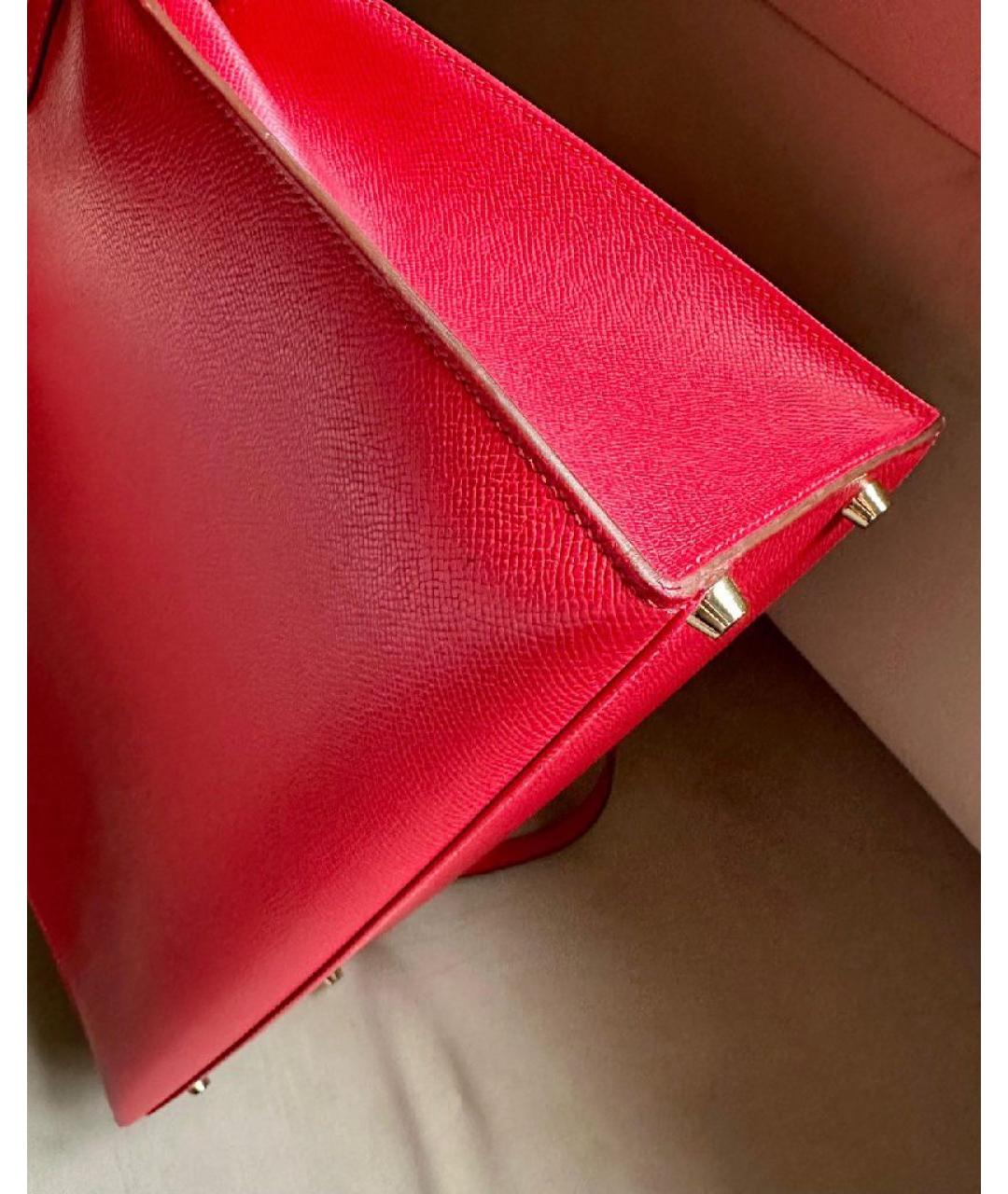 HERMES Красная кожаная сумка с короткими ручками, фото 6