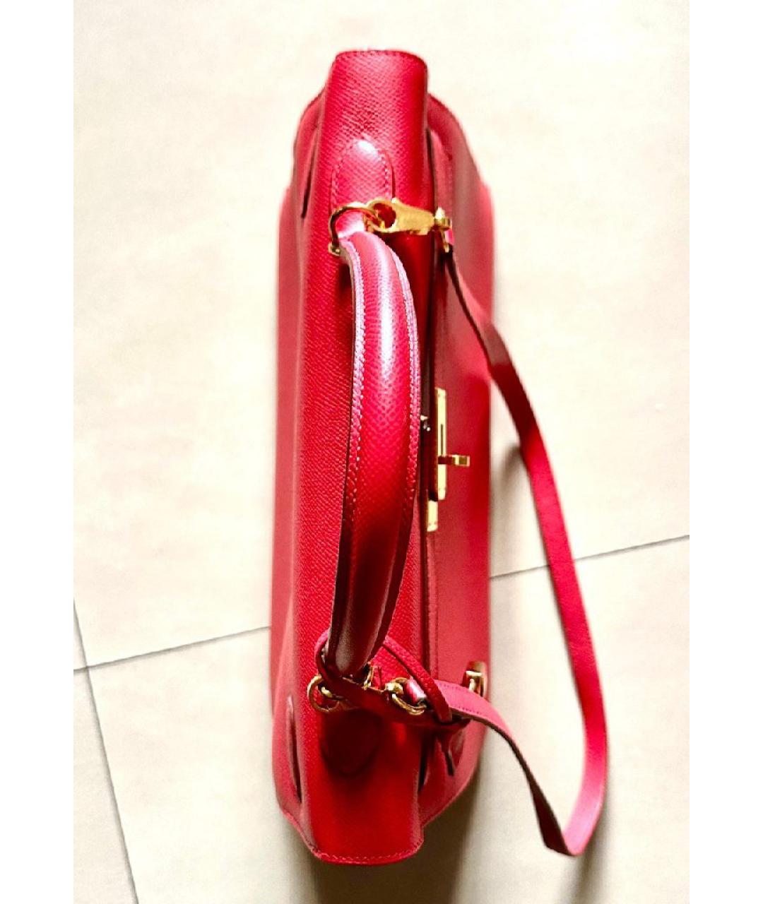 HERMES Красная кожаная сумка с короткими ручками, фото 2