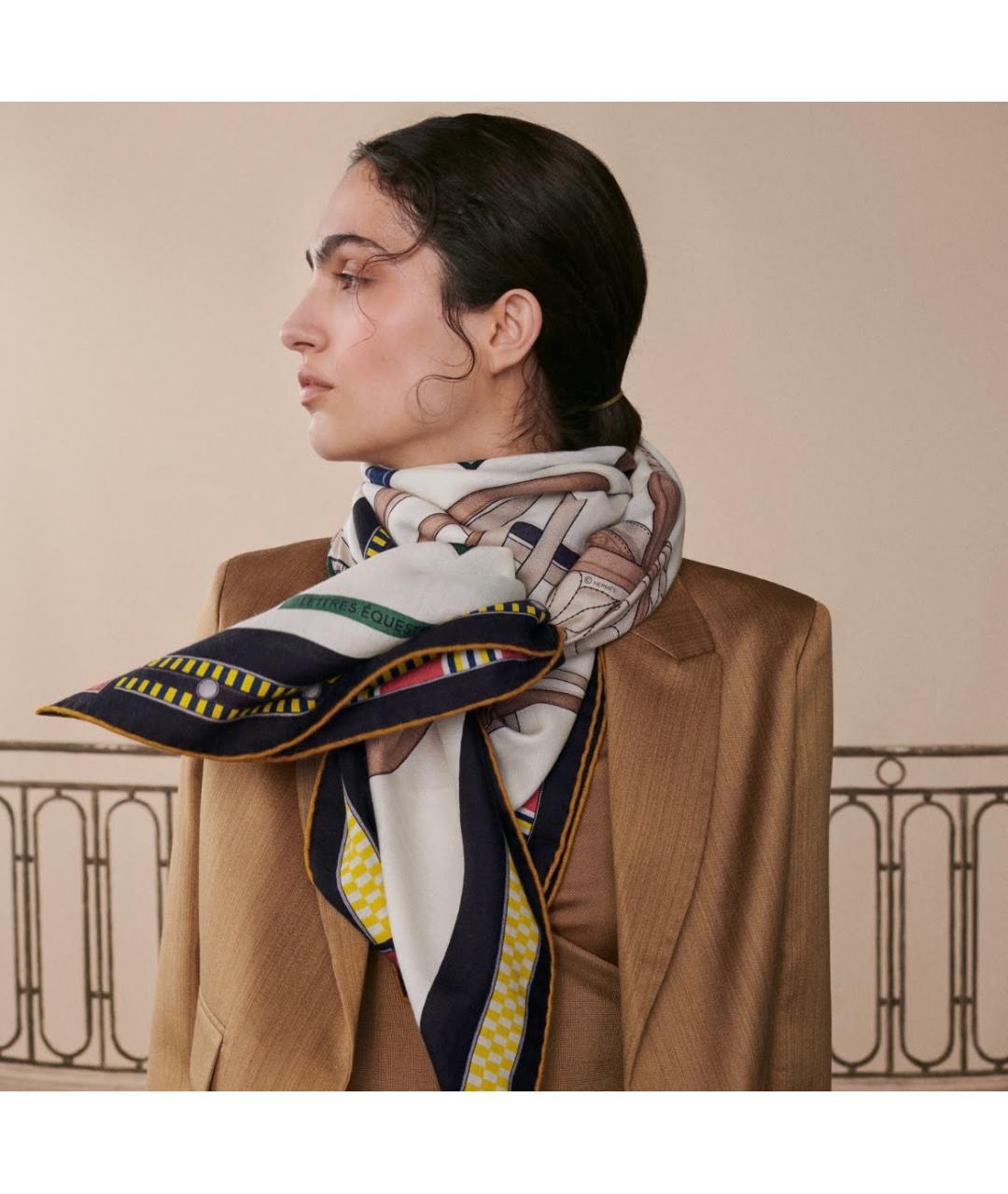 HERMES Зеленый кашемировый платок, фото 5