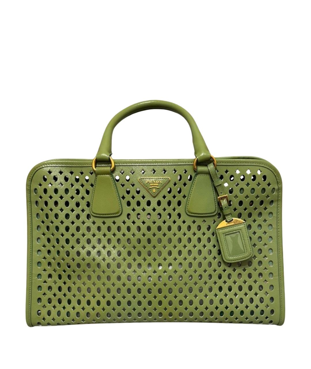 PRADA Зеленая кожаная сумка с короткими ручками, фото 1