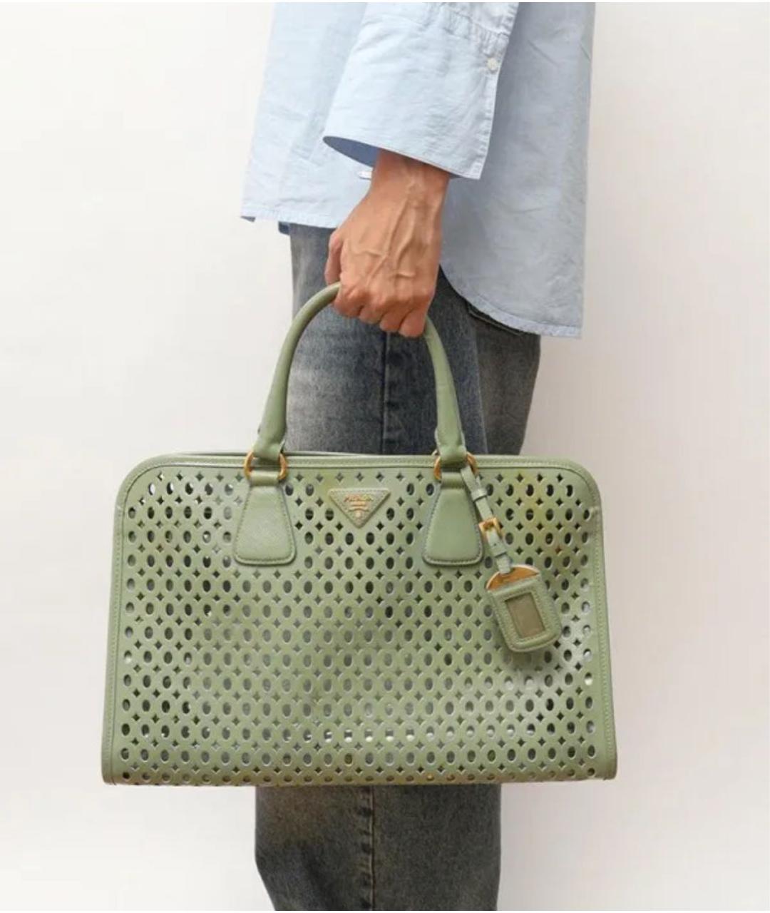 PRADA Зеленая кожаная сумка с короткими ручками, фото 8