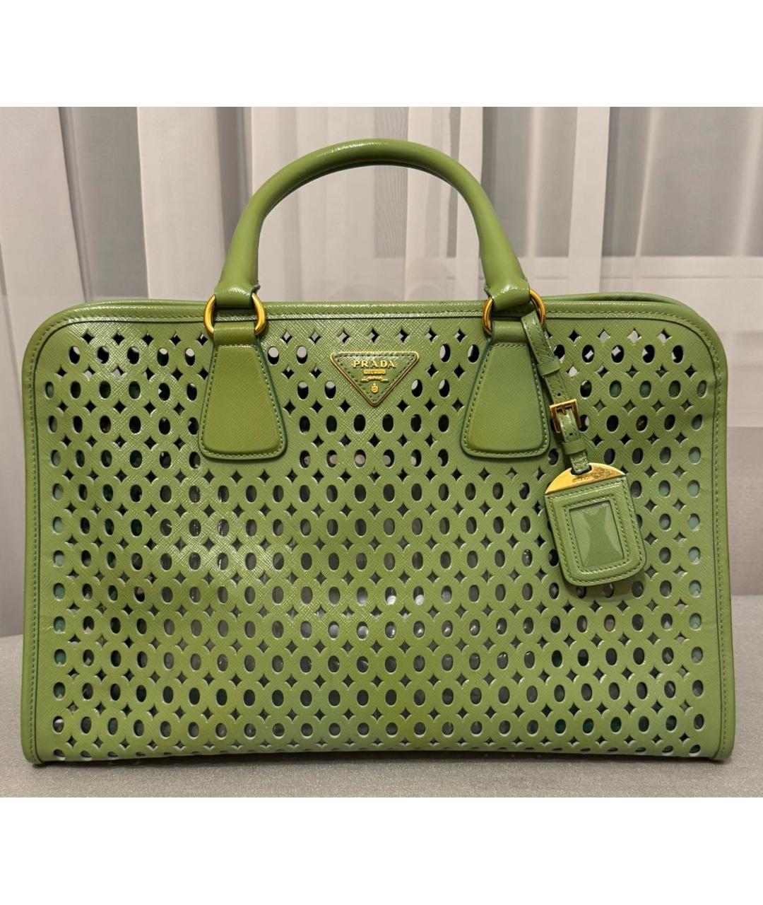 PRADA Зеленая кожаная сумка с короткими ручками, фото 9