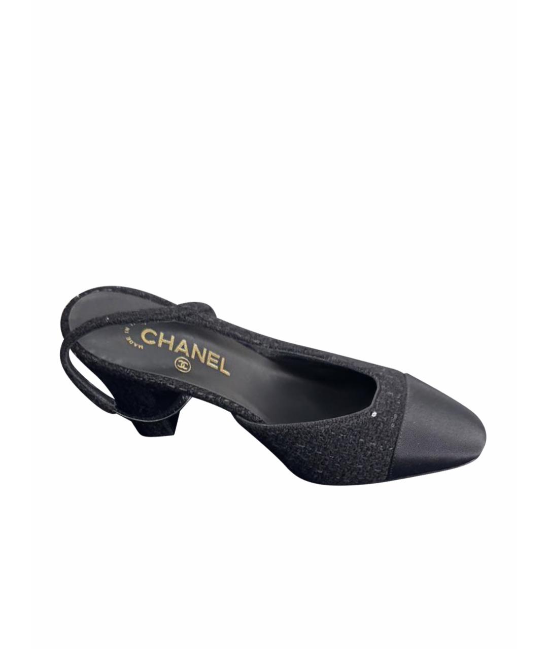 CHANEL Черные текстильные лодочки на низком каблуке, фото 1