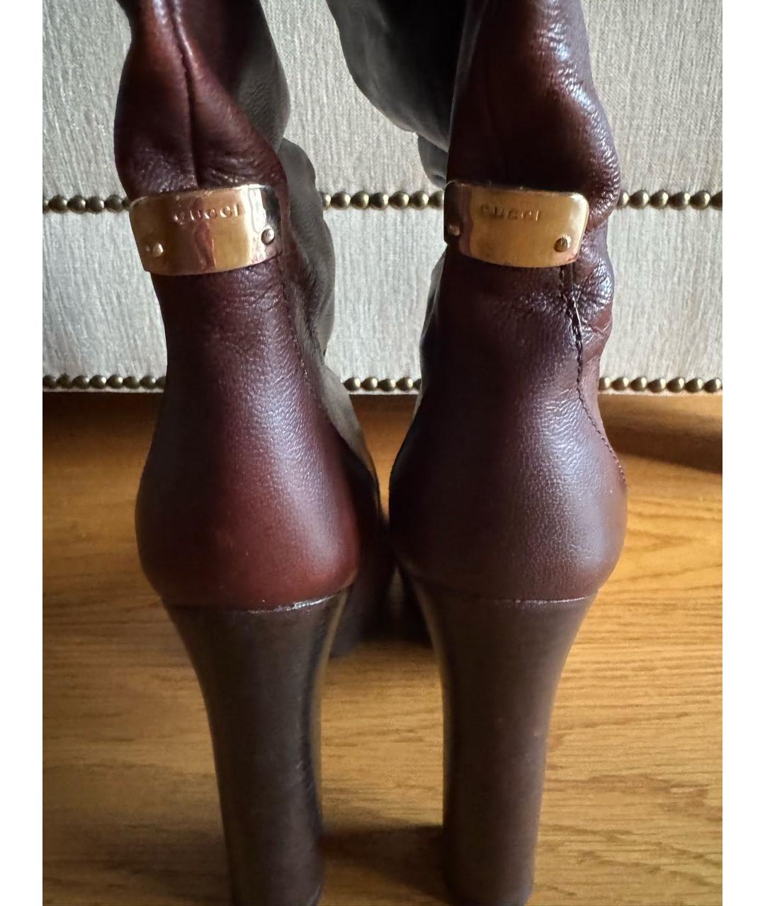 GUCCI Бордовые кожаные сапоги, фото 4