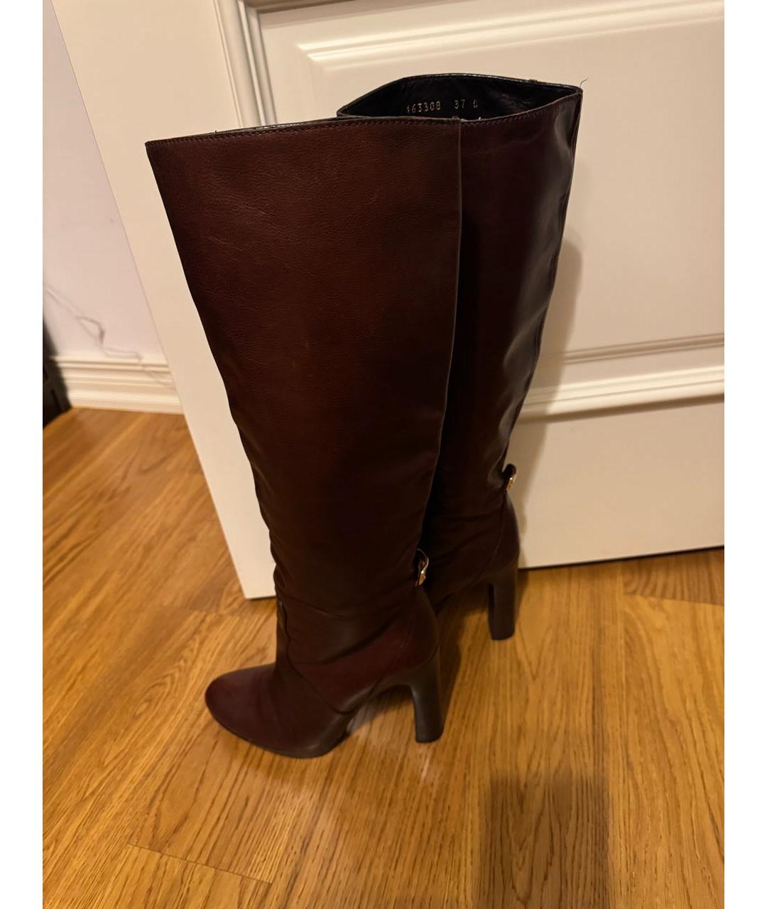 GUCCI Бордовые кожаные сапоги, фото 6