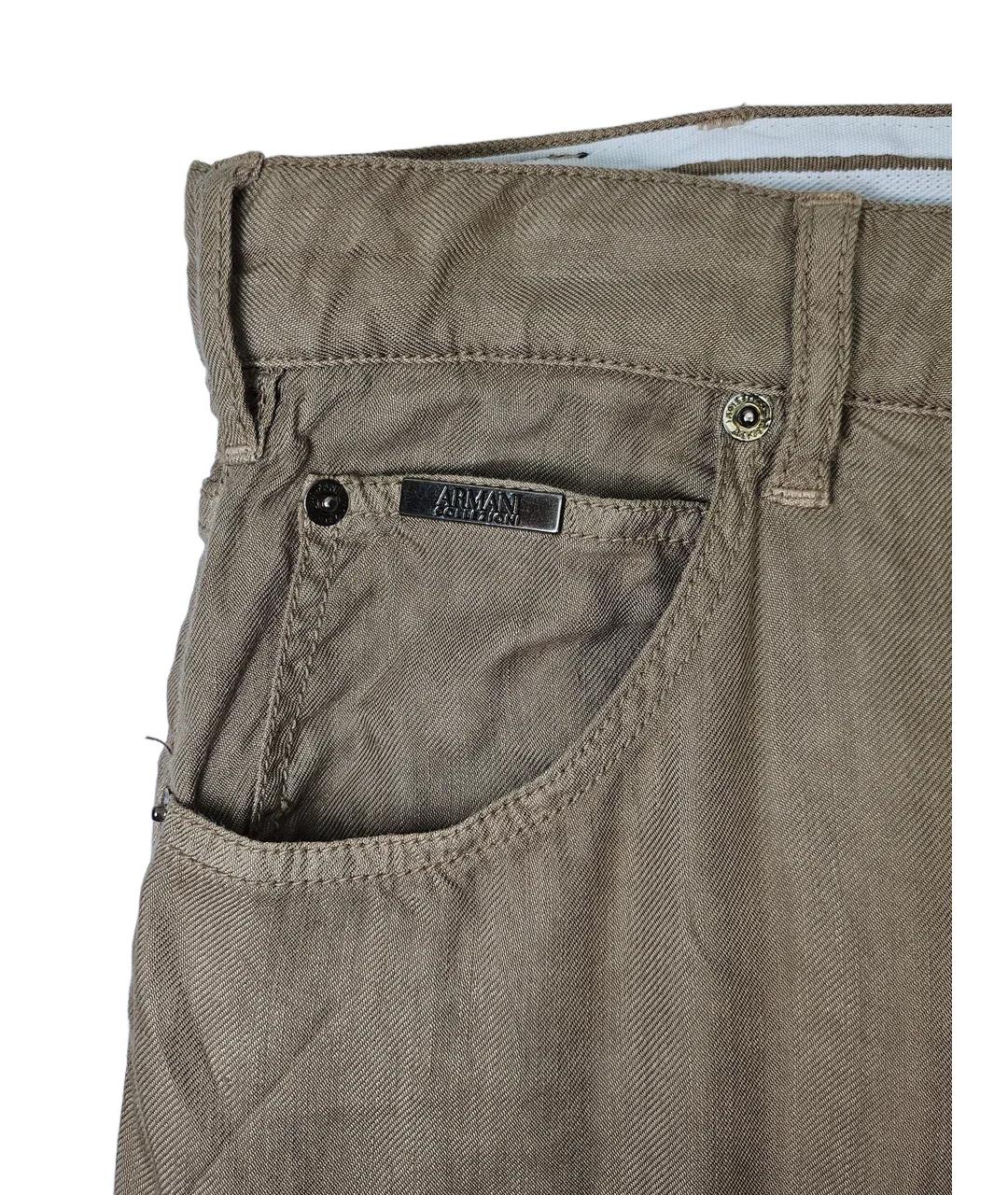 ARMANI COLLEZIONI Бежевые льняные повседневные брюки, фото 4