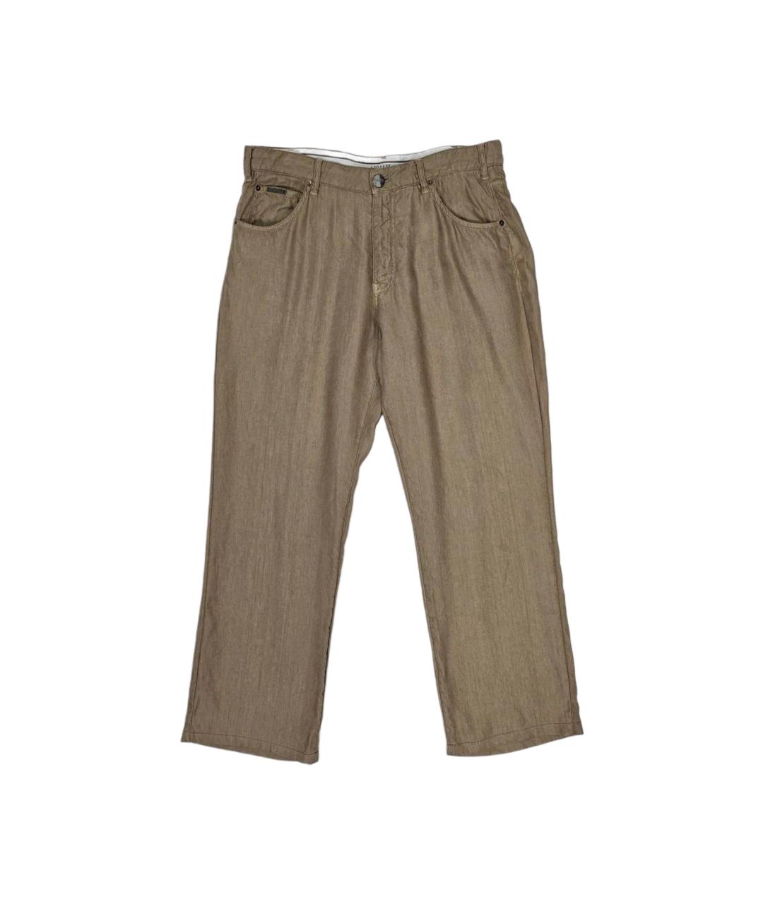 ARMANI COLLEZIONI Бежевые льняные повседневные брюки, фото 1