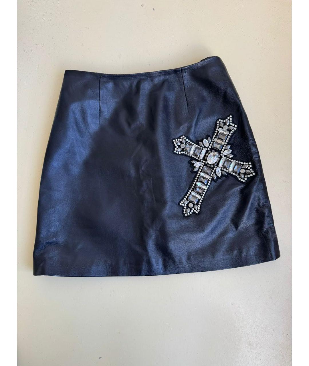 PINKO Черная кожаная юбка мини, фото 7