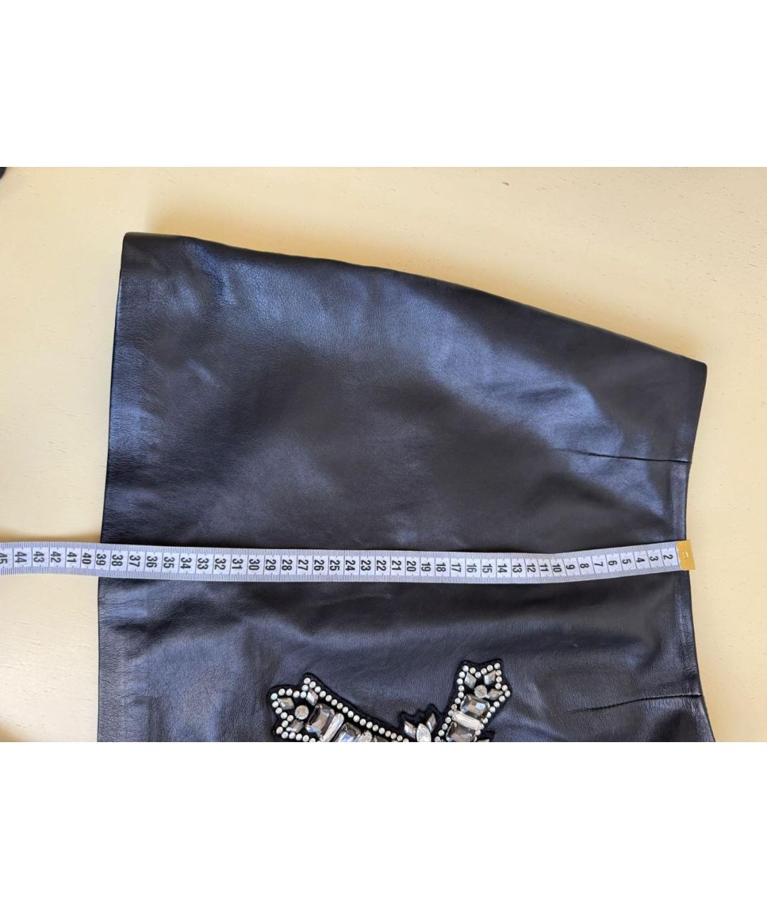 PINKO Черная кожаная юбка мини, фото 4
