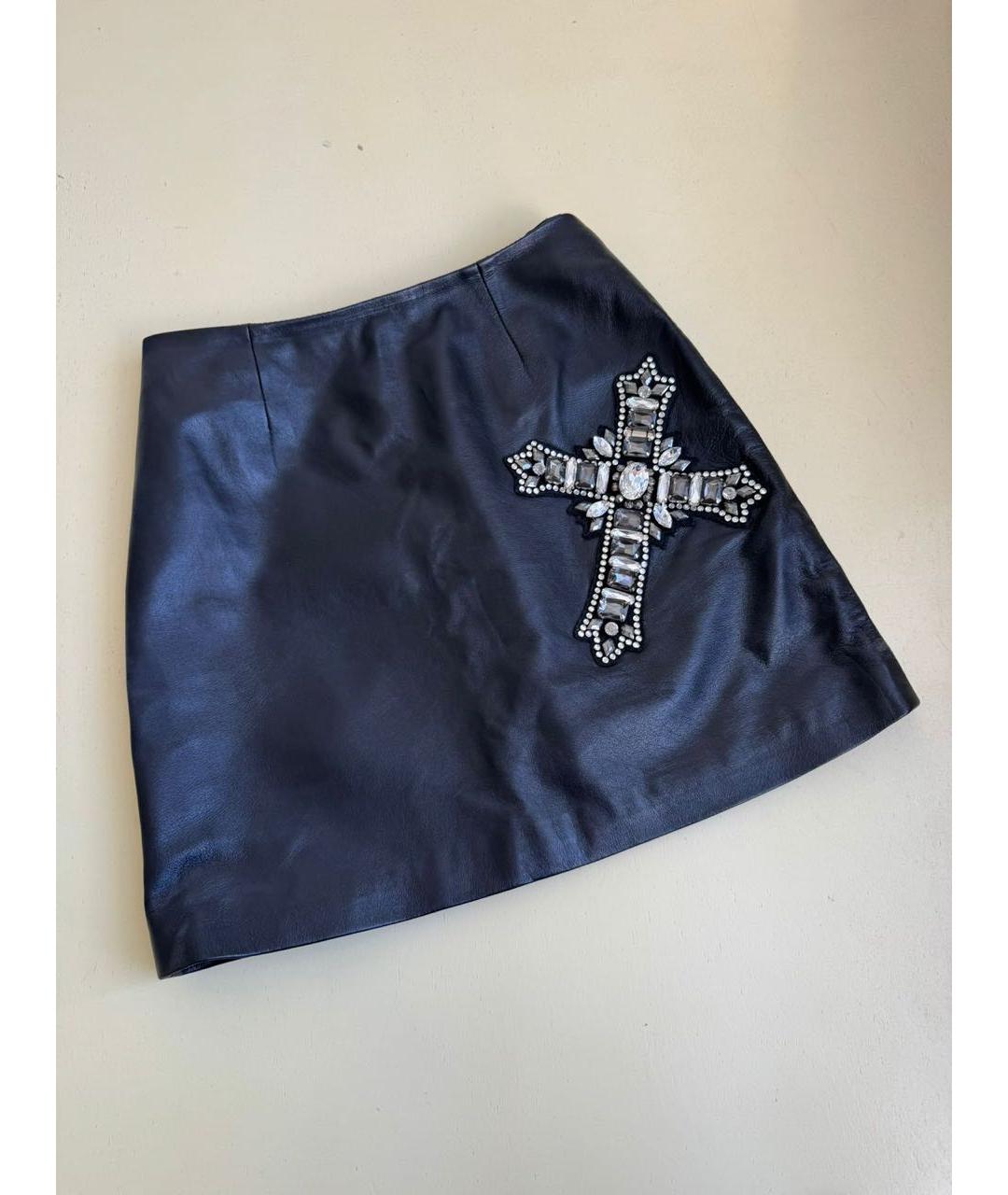 PINKO Черная кожаная юбка мини, фото 6