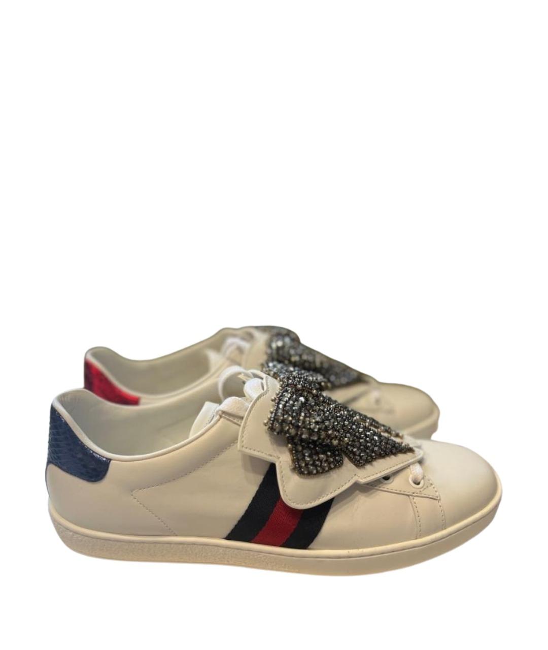 GUCCI Белые кожаные кеды, фото 1