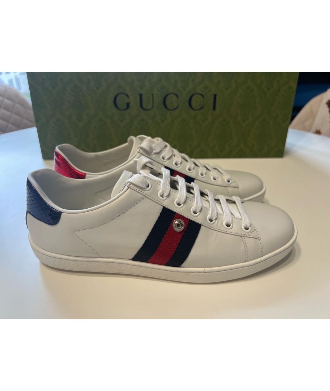 GUCCI Белые кожаные кеды, фото 4