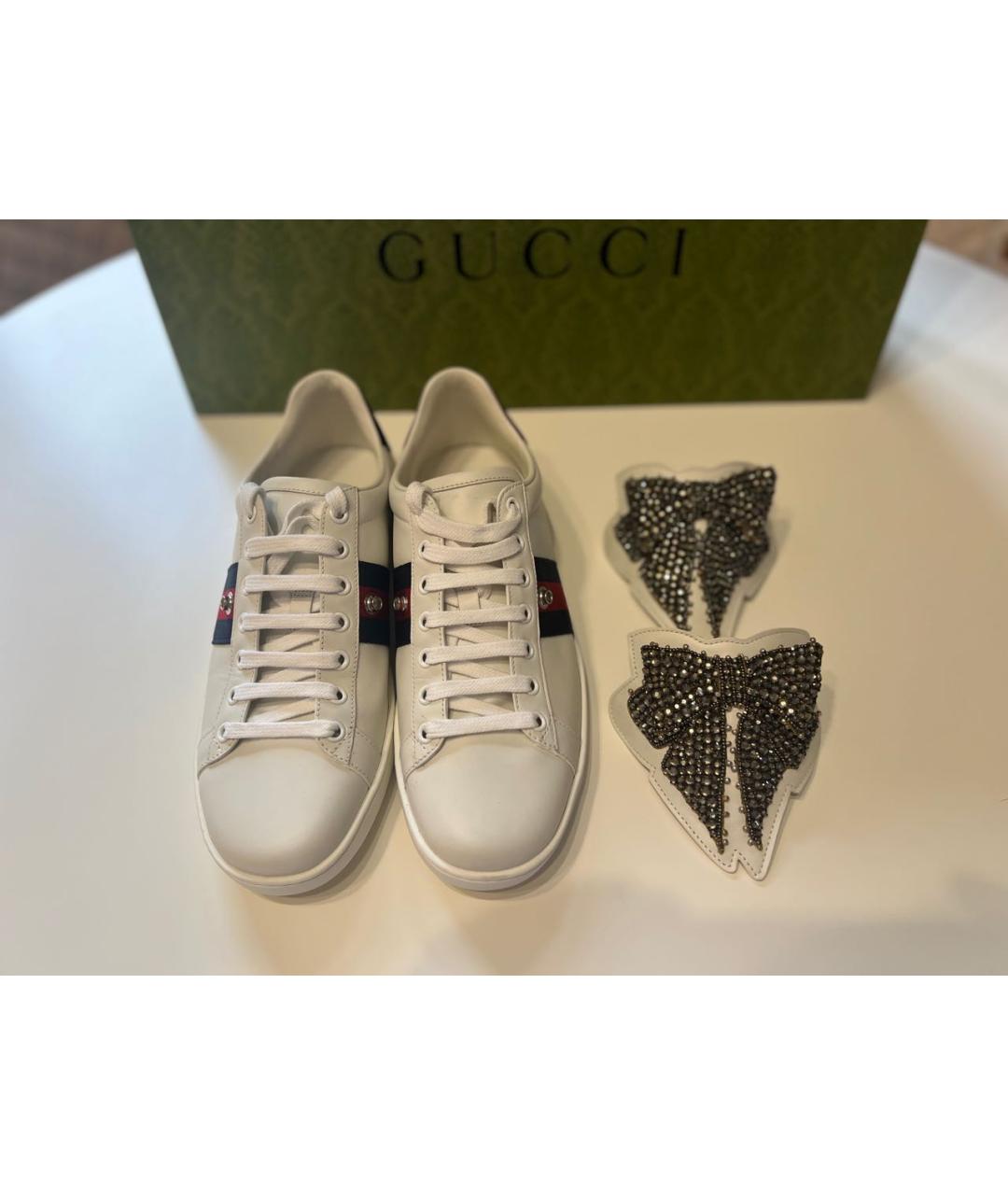GUCCI Белые кожаные кеды, фото 5