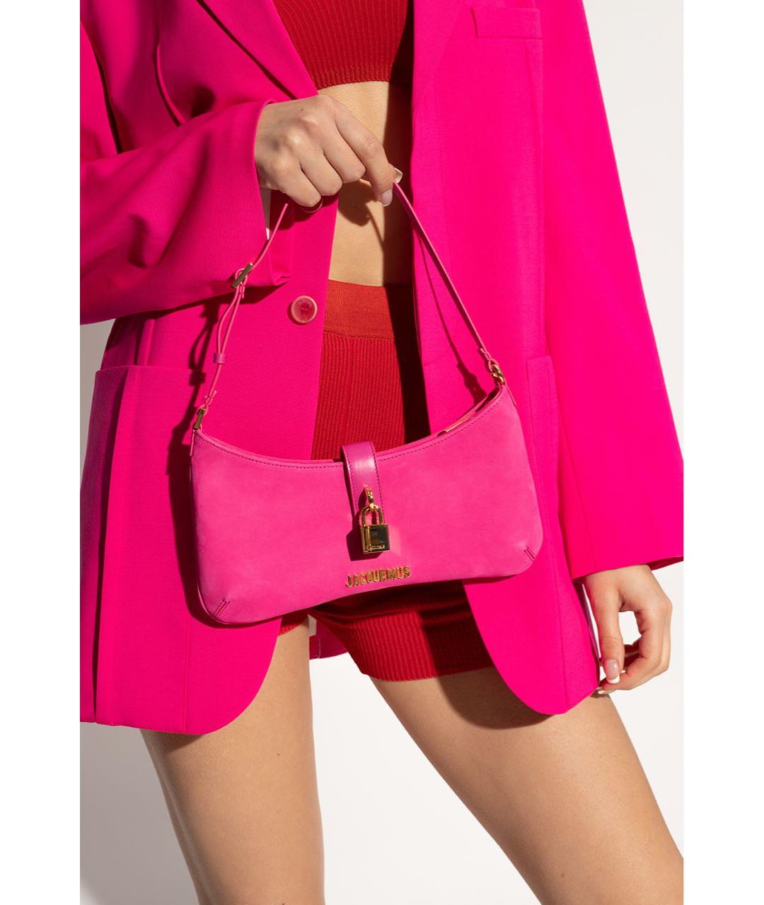 JACQUEMUS Розовая замшевая сумка с короткими ручками, фото 2