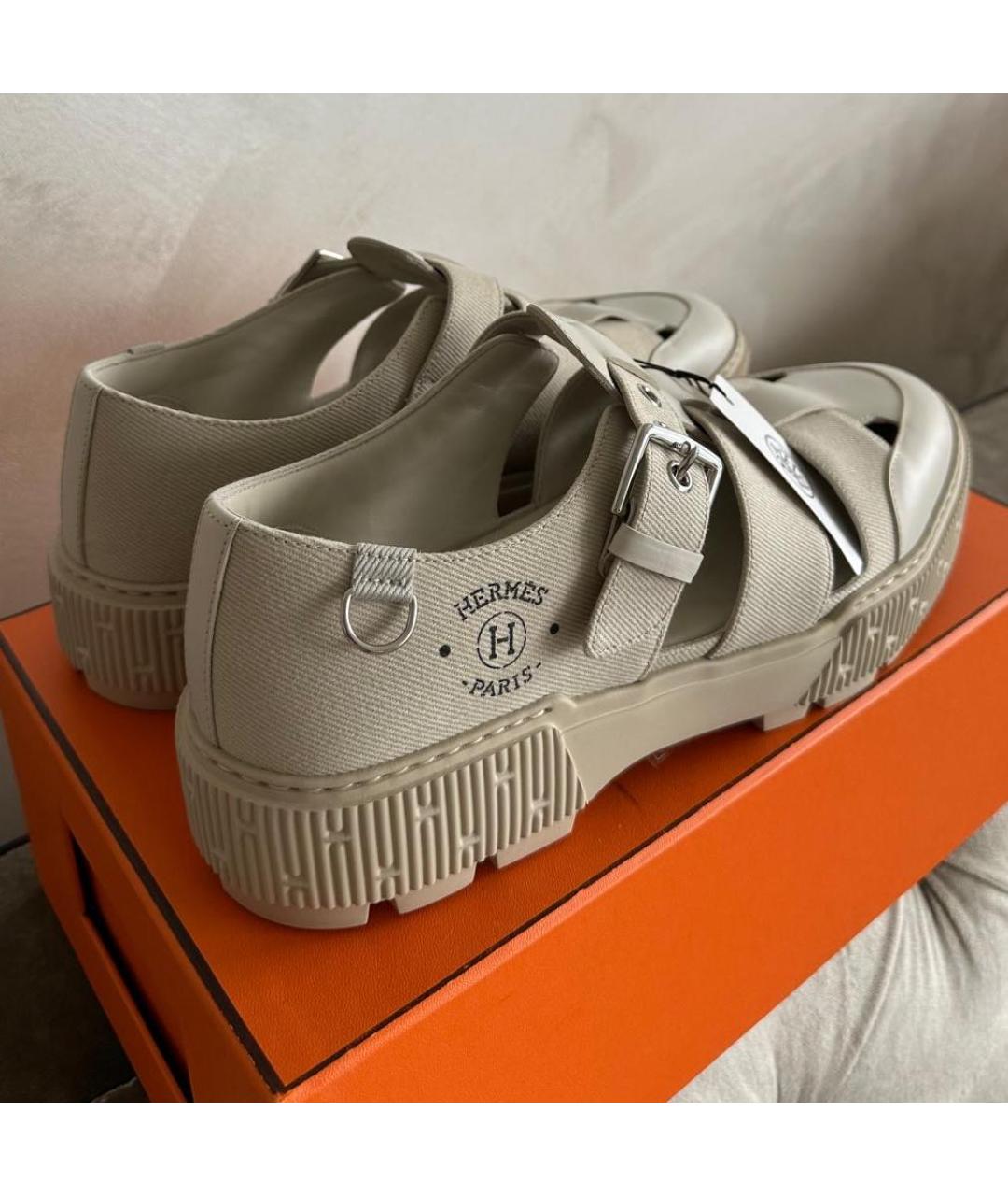 HERMES Бежевые кожаные сандалии, фото 3