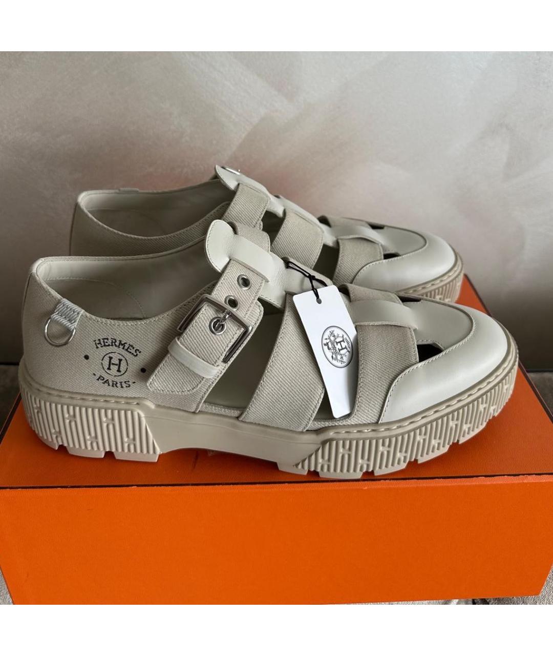 HERMES Бежевые кожаные сандалии, фото 8