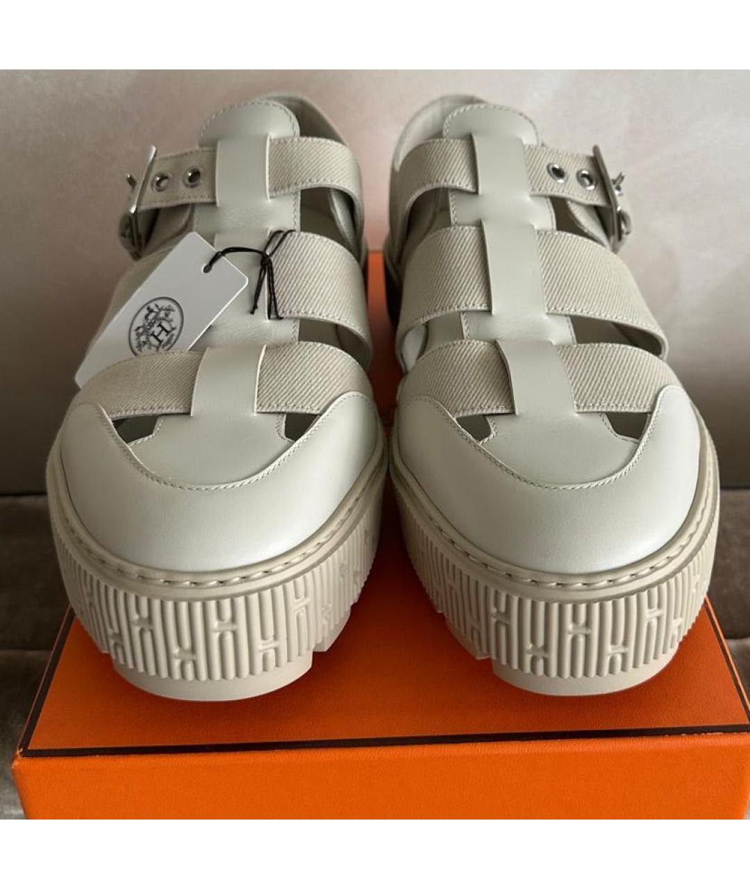 HERMES Бежевые кожаные сандалии, фото 4