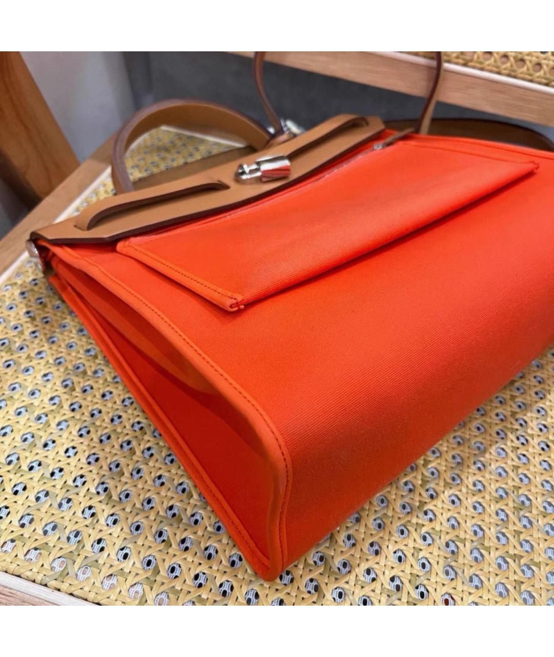 HERMES Оранжевая кожаная сумка тоут, фото 5