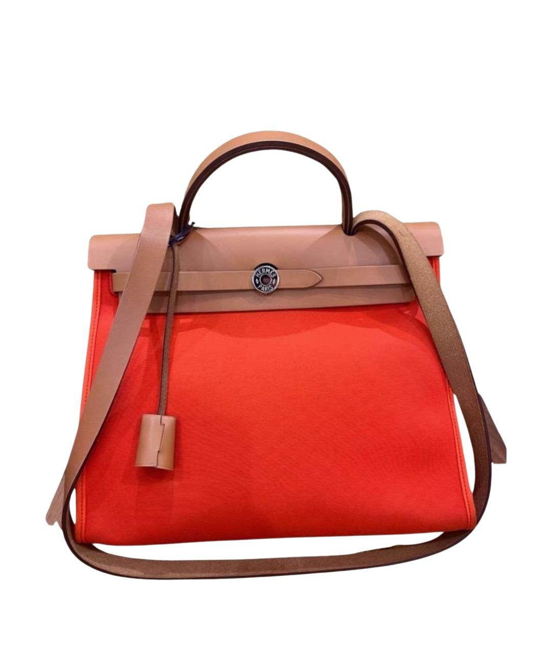 HERMES Оранжевая кожаная сумка тоут, фото 1