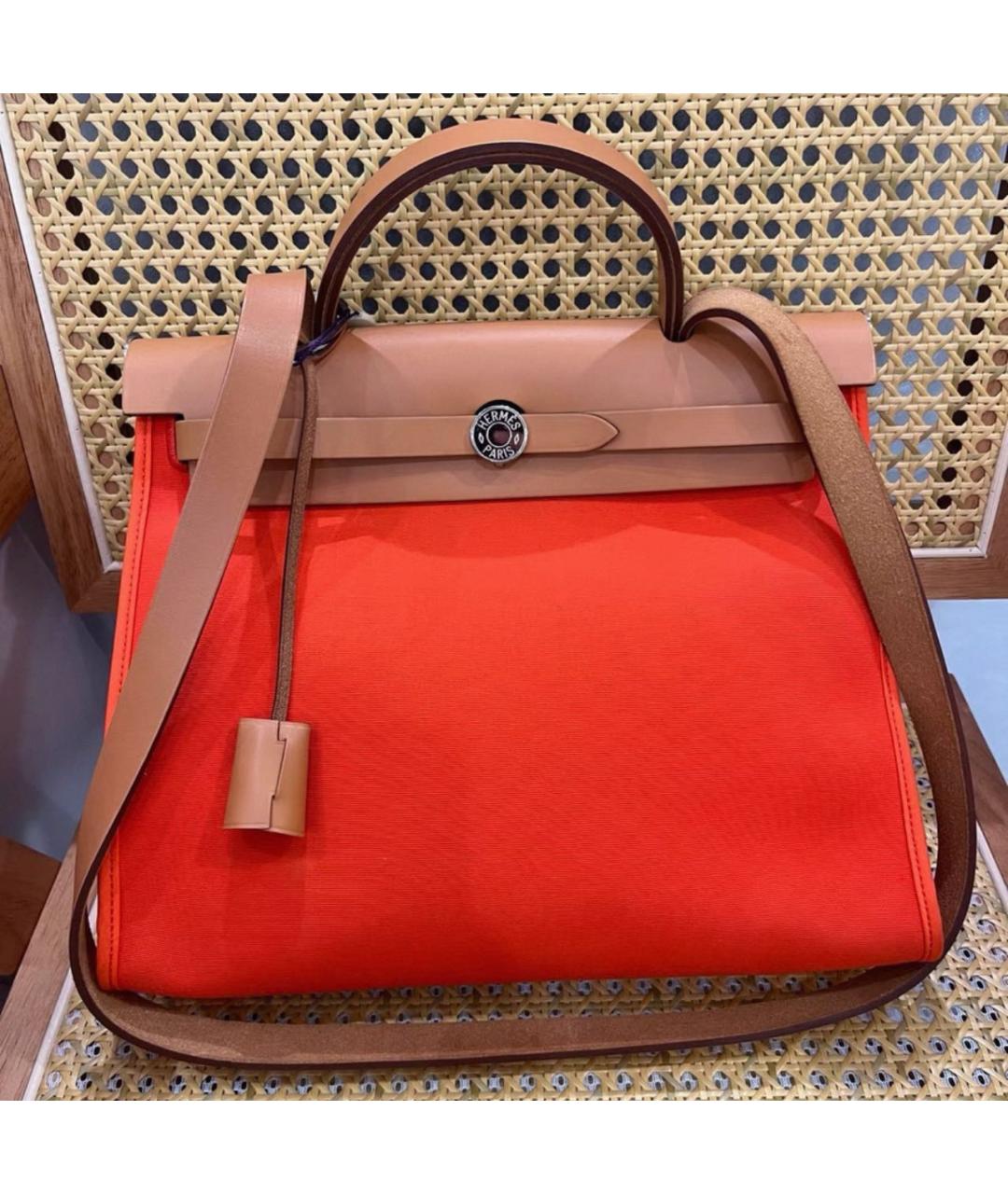 HERMES Оранжевая кожаная сумка тоут, фото 8