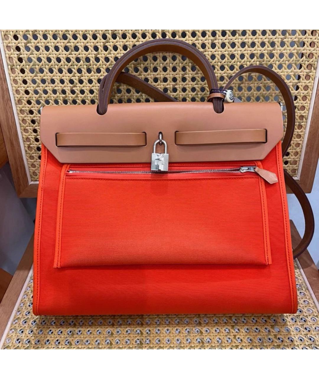 HERMES Оранжевая кожаная сумка тоут, фото 4