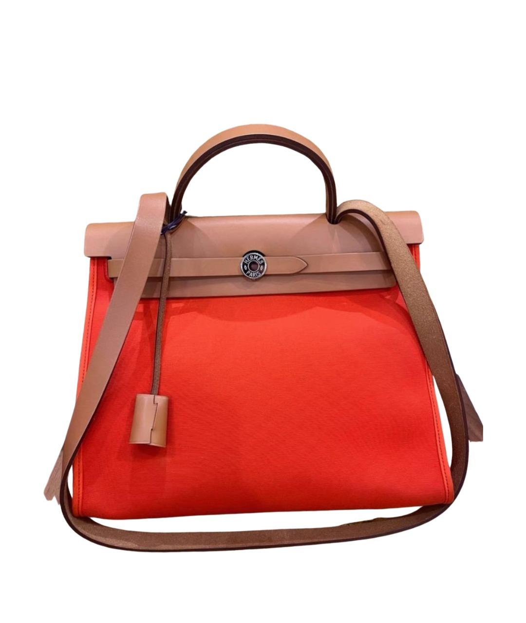 HERMES Оранжевая кожаная сумка тоут, фото 9