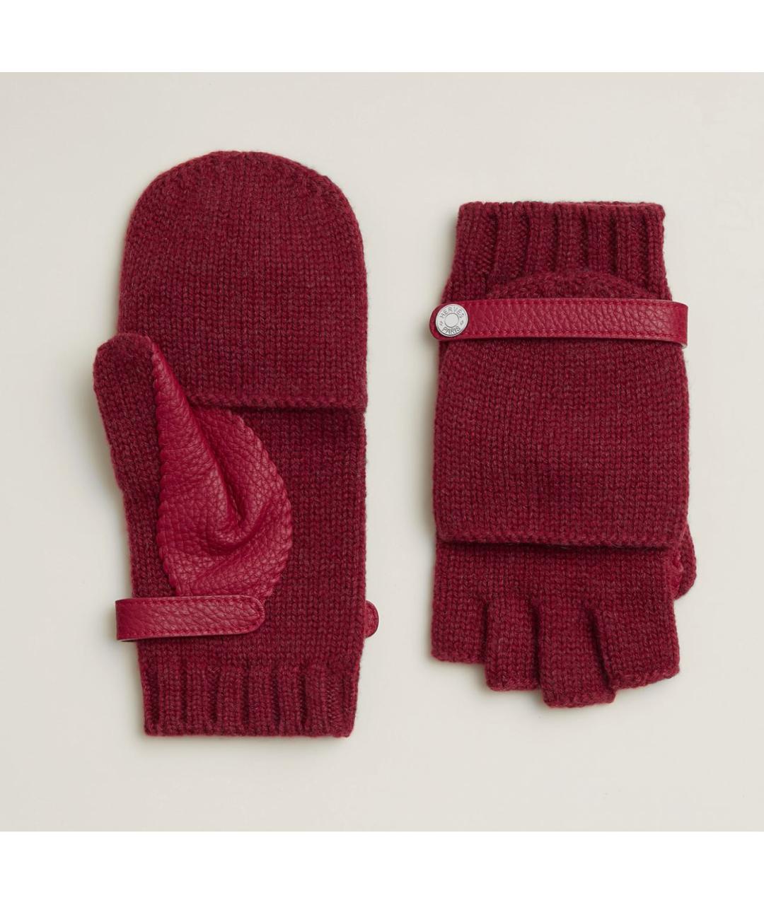 HERMES Бордовые кашемировые варежки, фото 5