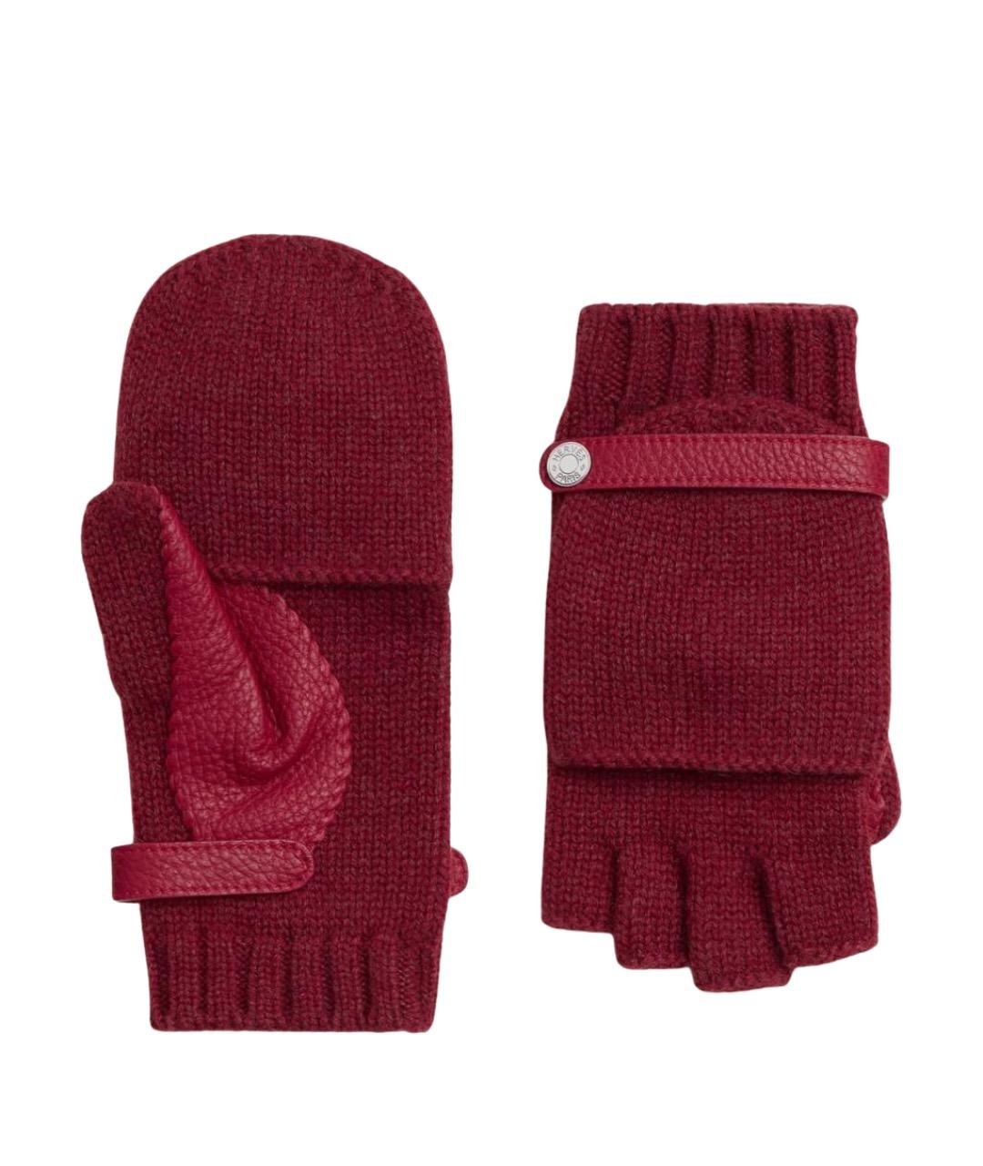 HERMES Бордовые кашемировые варежки, фото 1