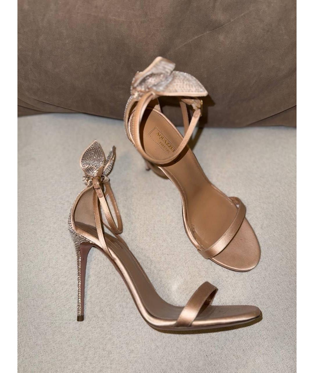 AQUAZZURA Бежевые кожаные босоножки, фото 9