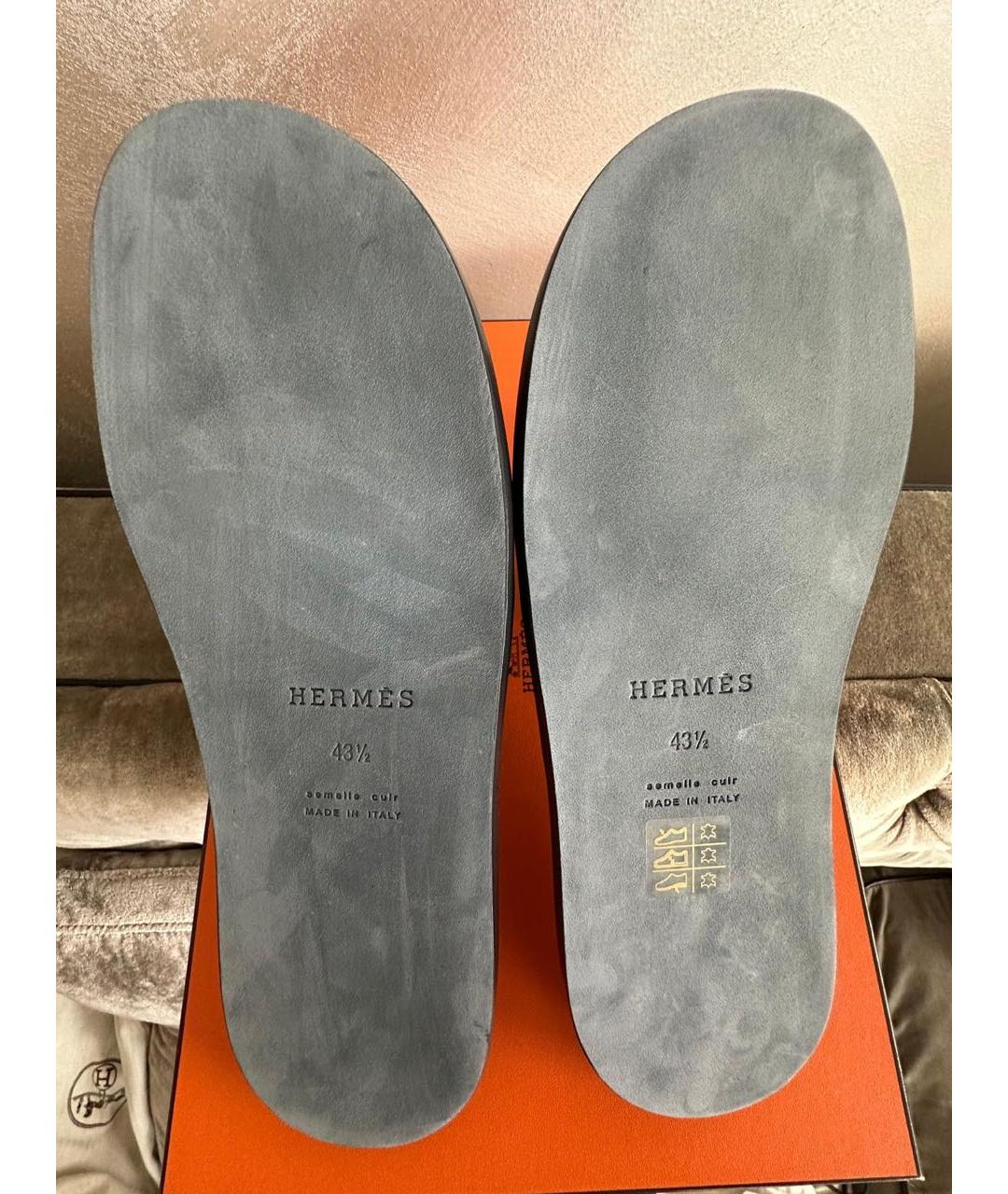 HERMES Черные кожаные сандалии, фото 5