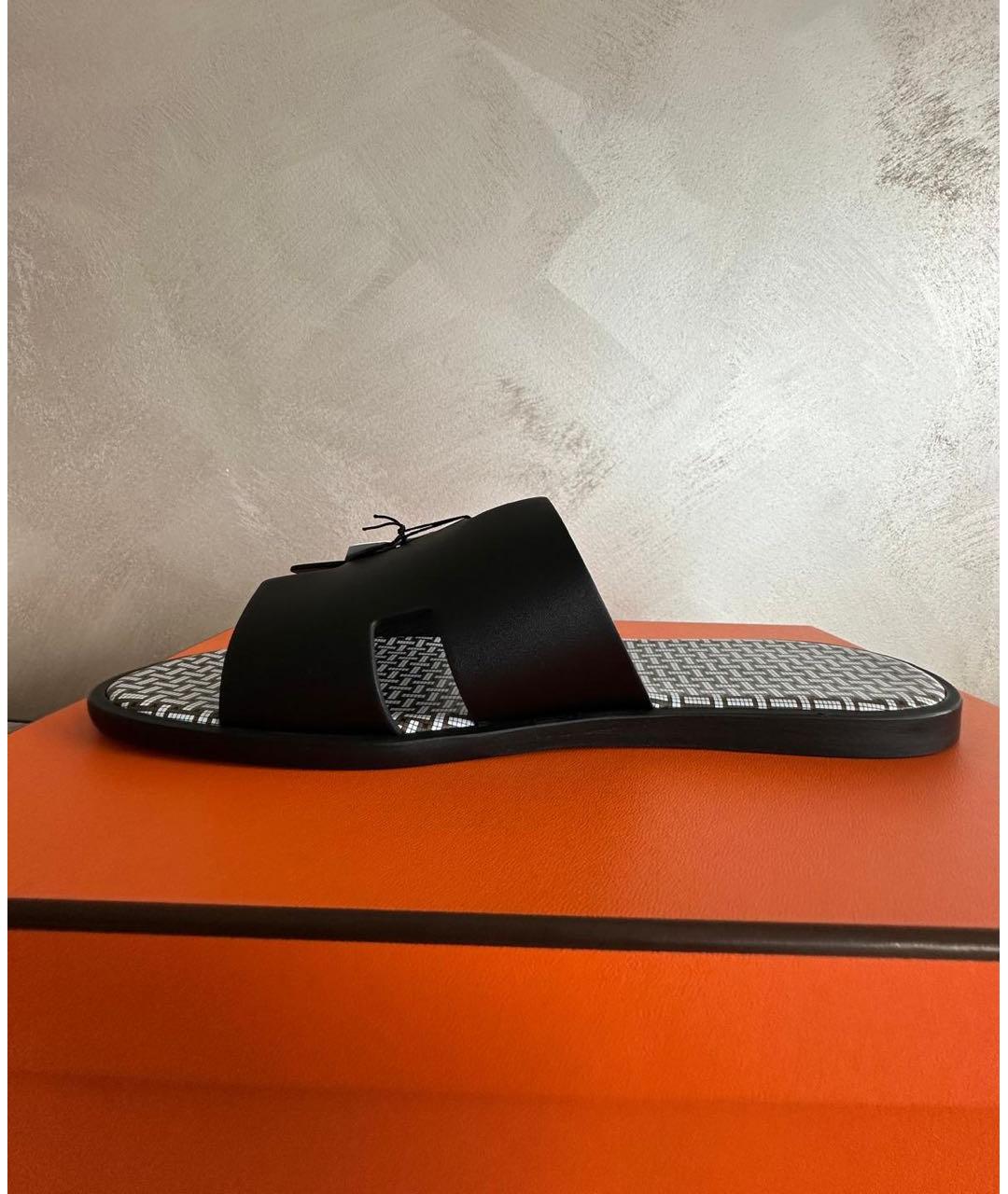HERMES Черные кожаные сандалии, фото 8