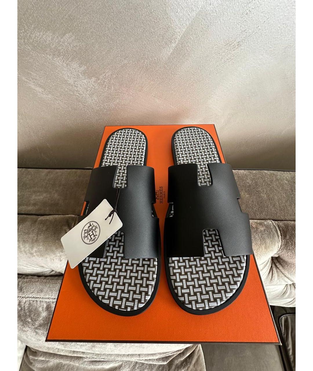 HERMES Черные кожаные сандалии, фото 4