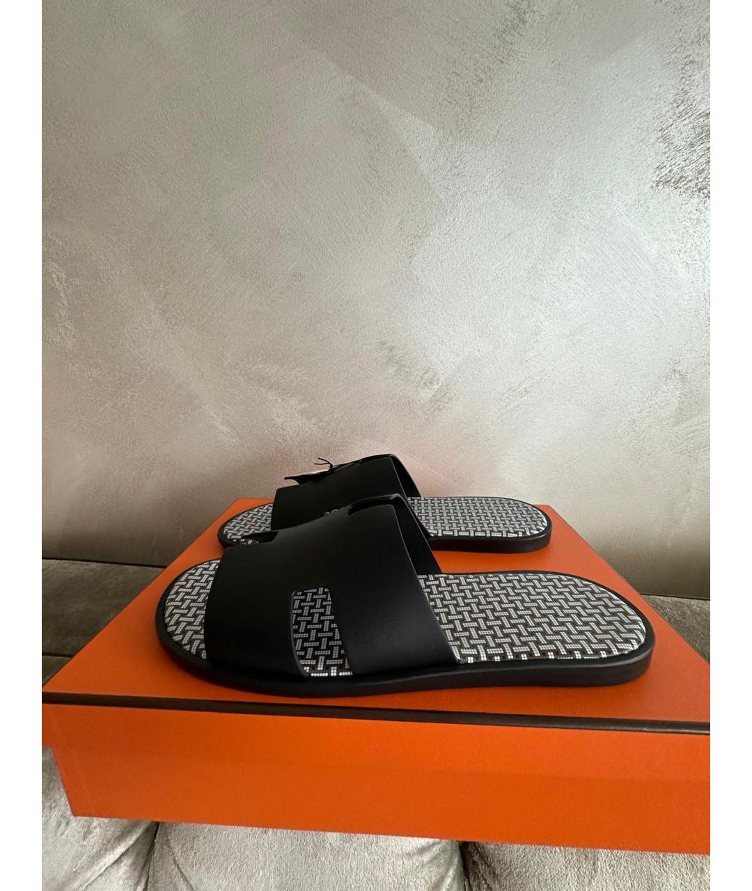 HERMES Черные кожаные сандалии, фото 7