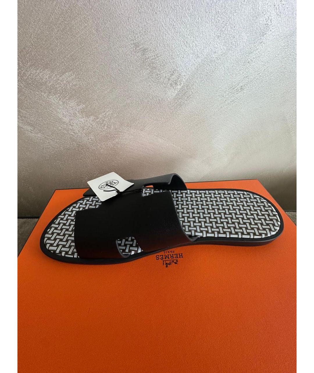 HERMES Черные кожаные сандалии, фото 6