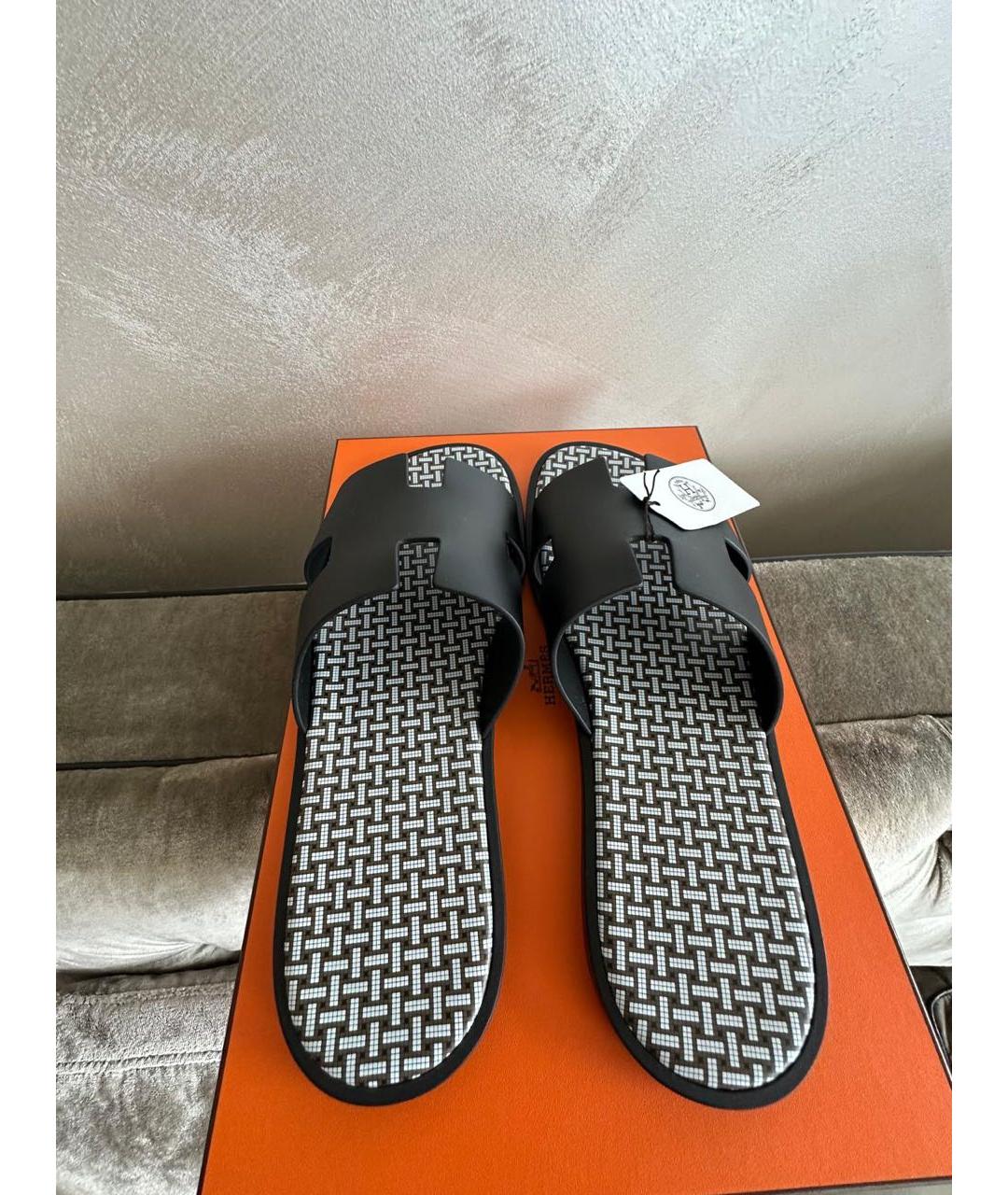 HERMES Черные кожаные сандалии, фото 2