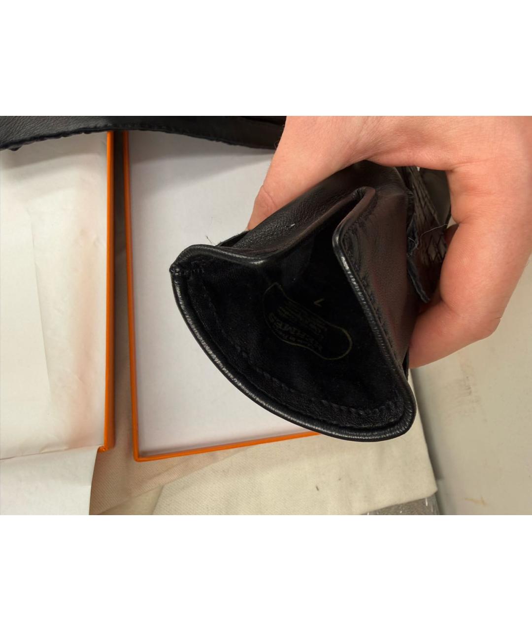 HERMES Черные кожаные перчатки, фото 7