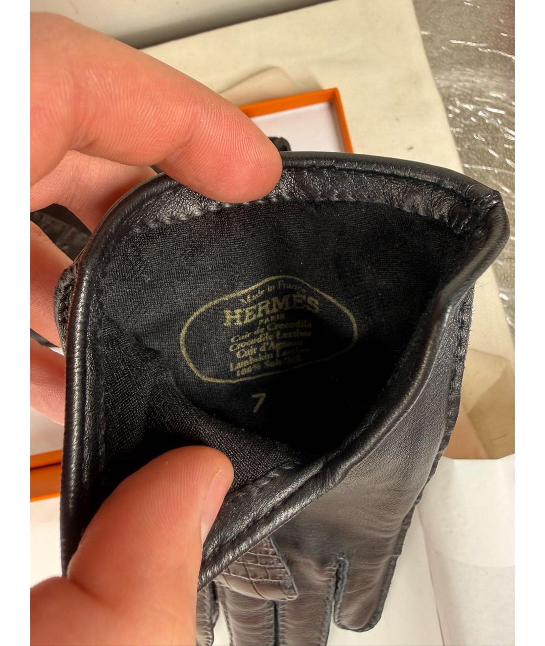 HERMES Черные кожаные перчатки, фото 4