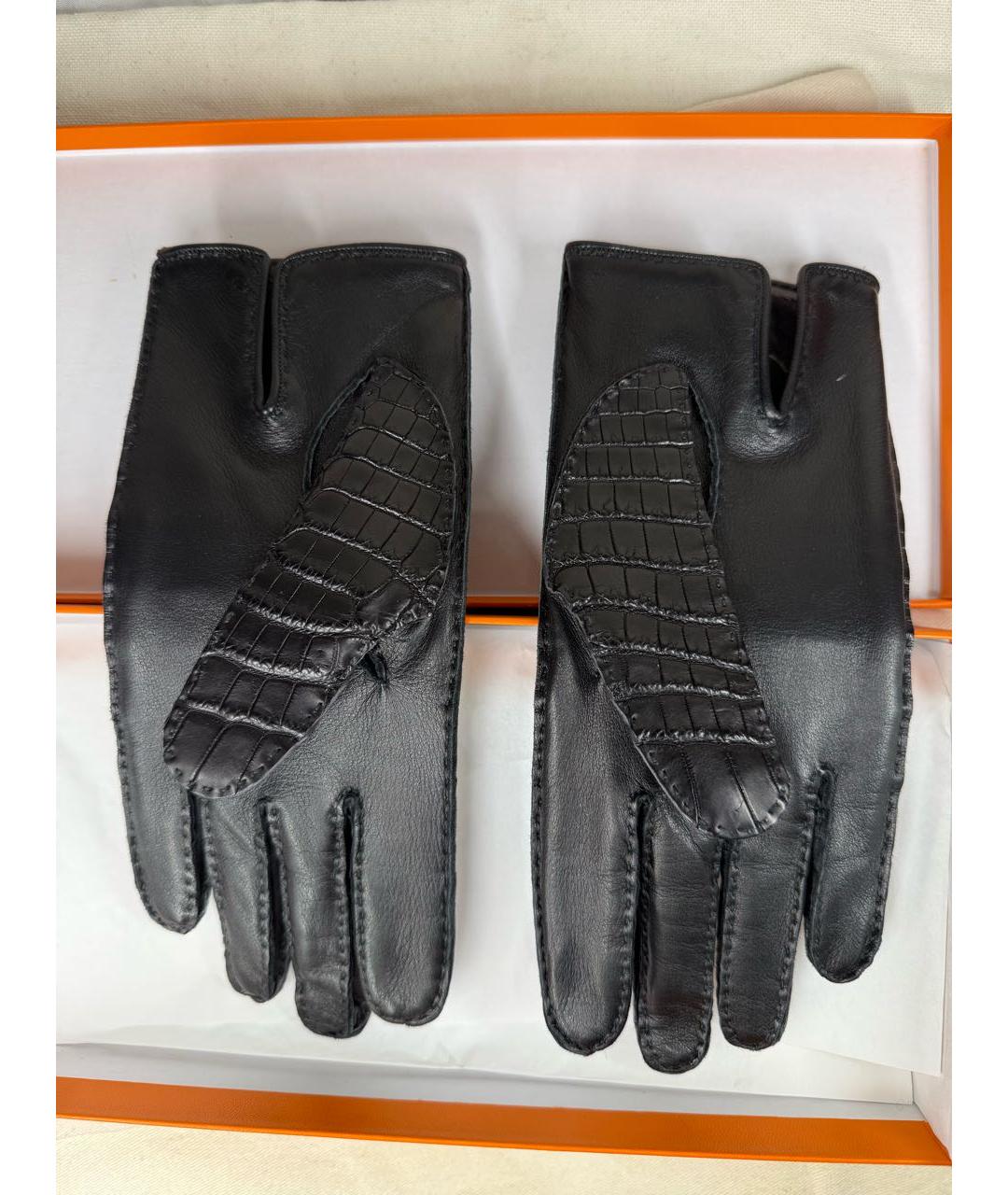 HERMES Черные кожаные перчатки, фото 5