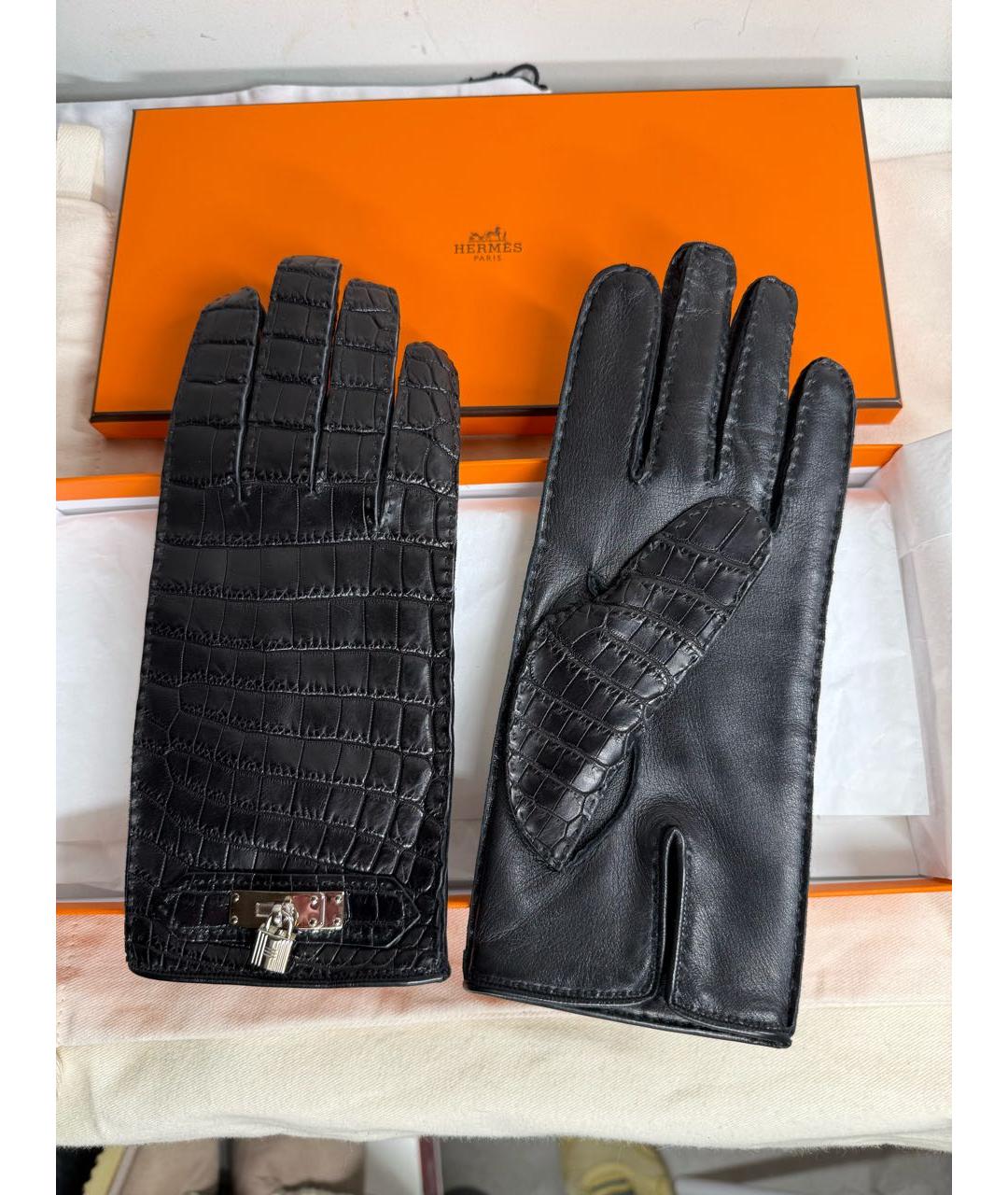 HERMES Черные кожаные перчатки, фото 8
