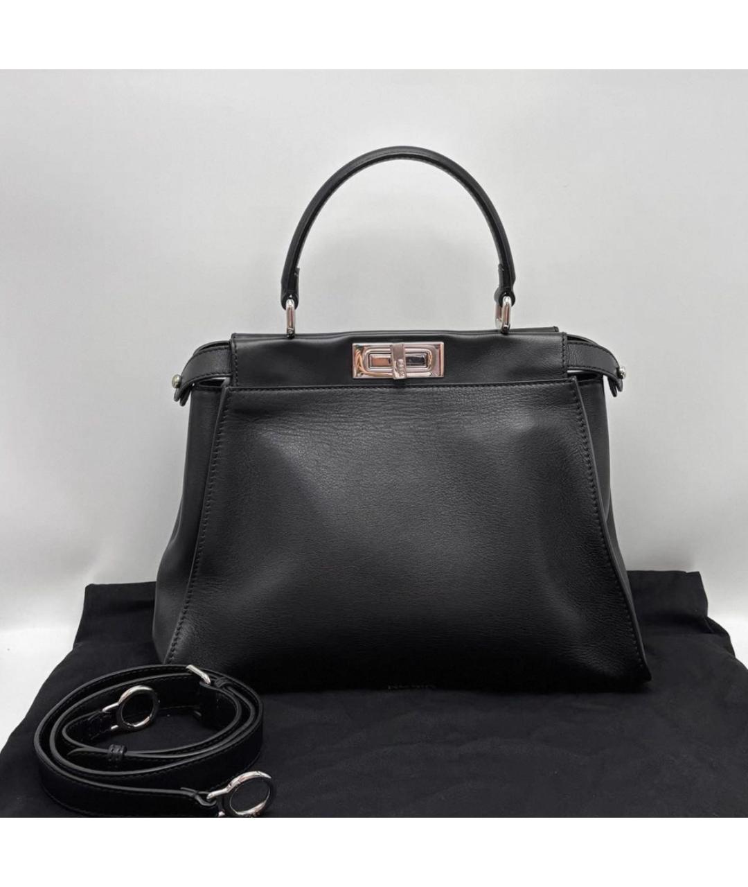 FENDI Черная кожаная сумка тоут, фото 7