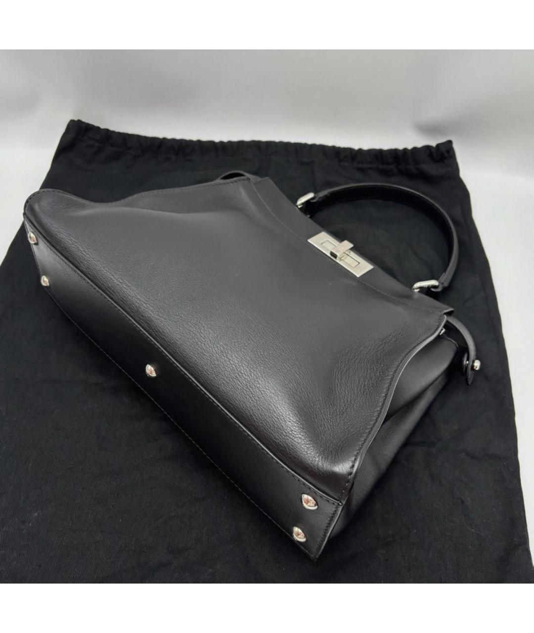 FENDI Черная кожаная сумка тоут, фото 6