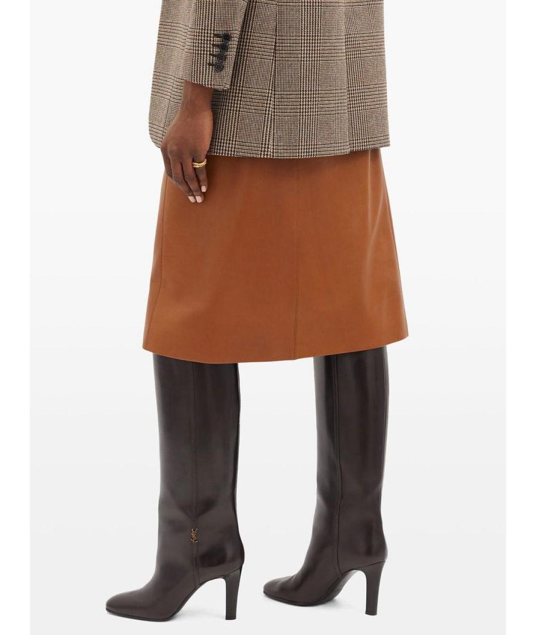 SAINT LAURENT Коричневые кожаные сапоги, фото 2