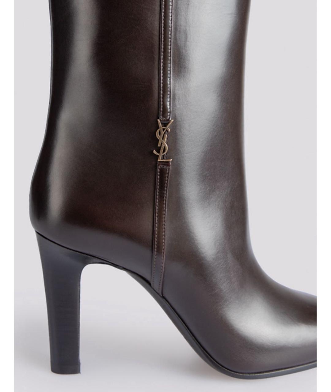 SAINT LAURENT Коричневые кожаные сапоги, фото 3