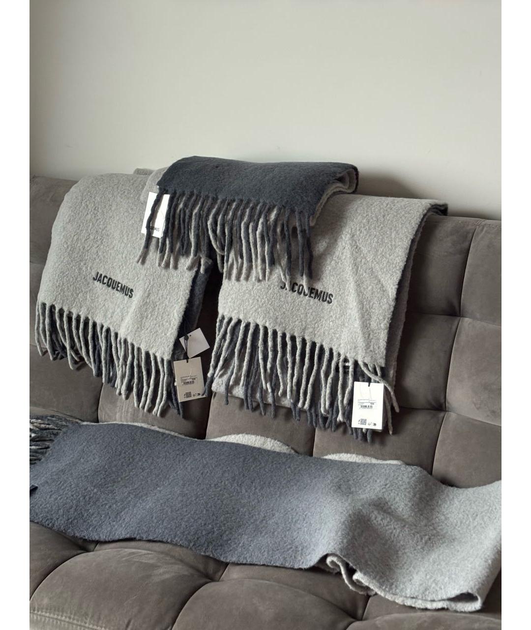 JACQUEMUS Серый шерстяной шарф, фото 3