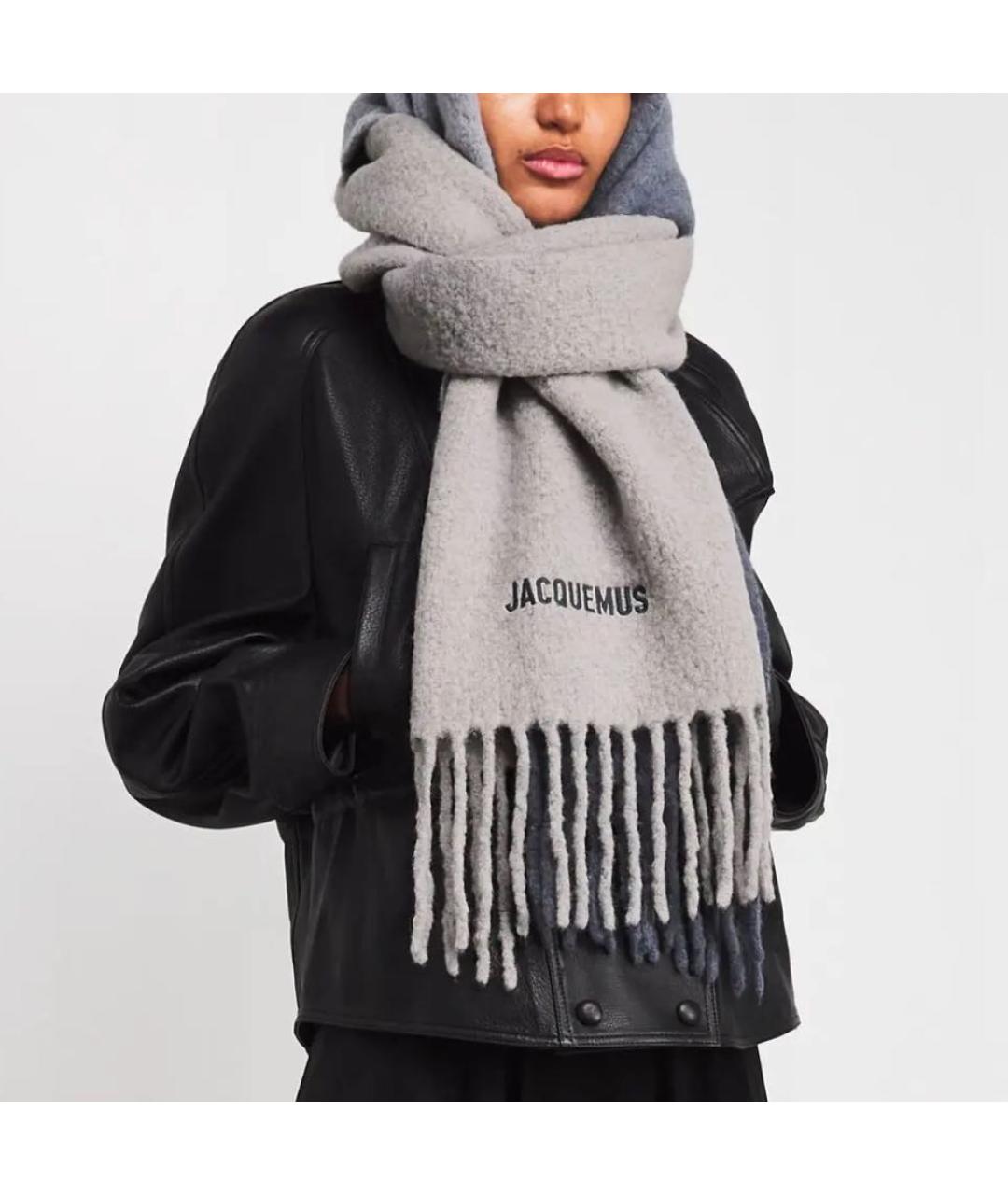JACQUEMUS Серый шерстяной шарф, фото 2