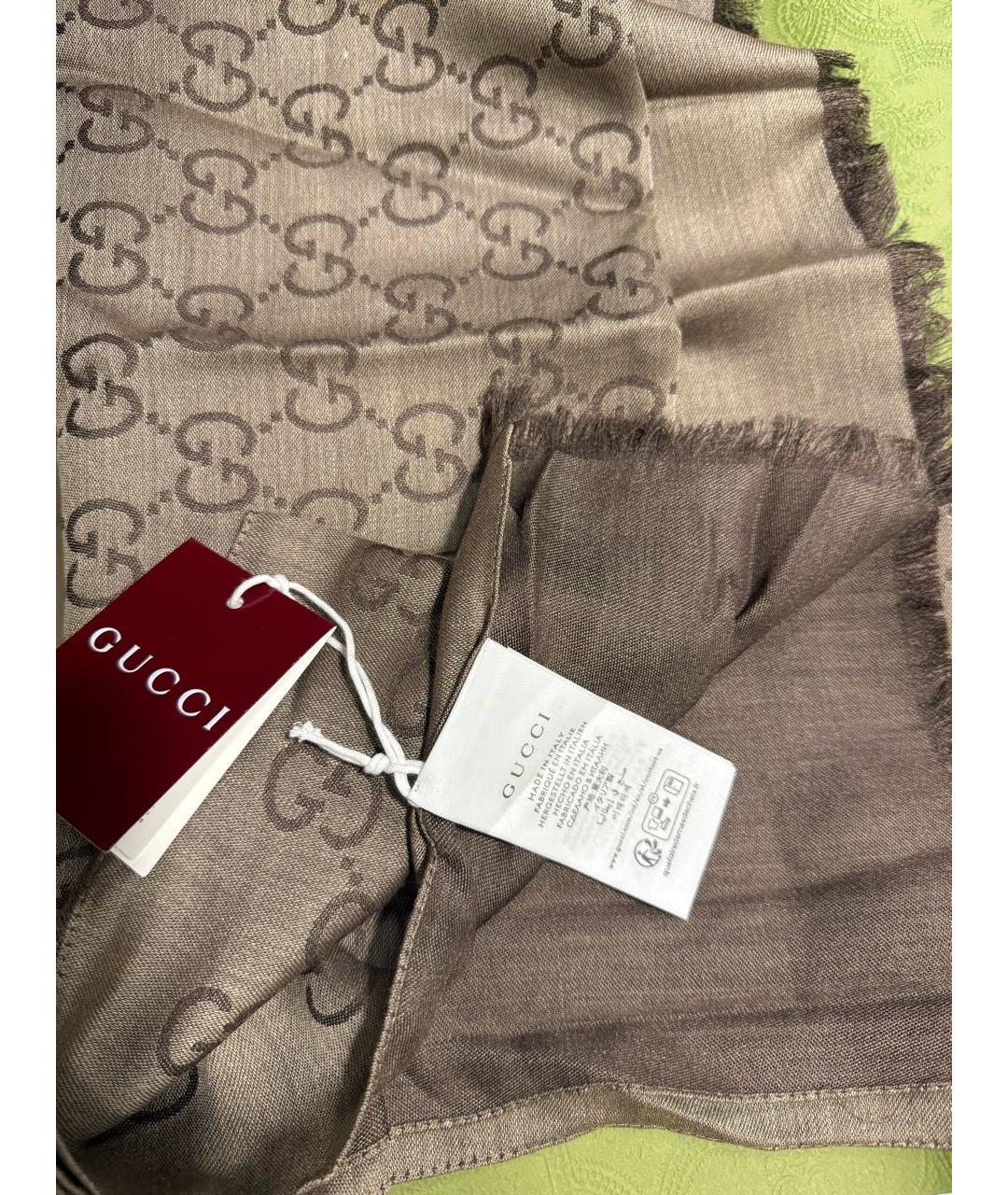 GUCCI Коричневый шерстяной шарф, фото 4