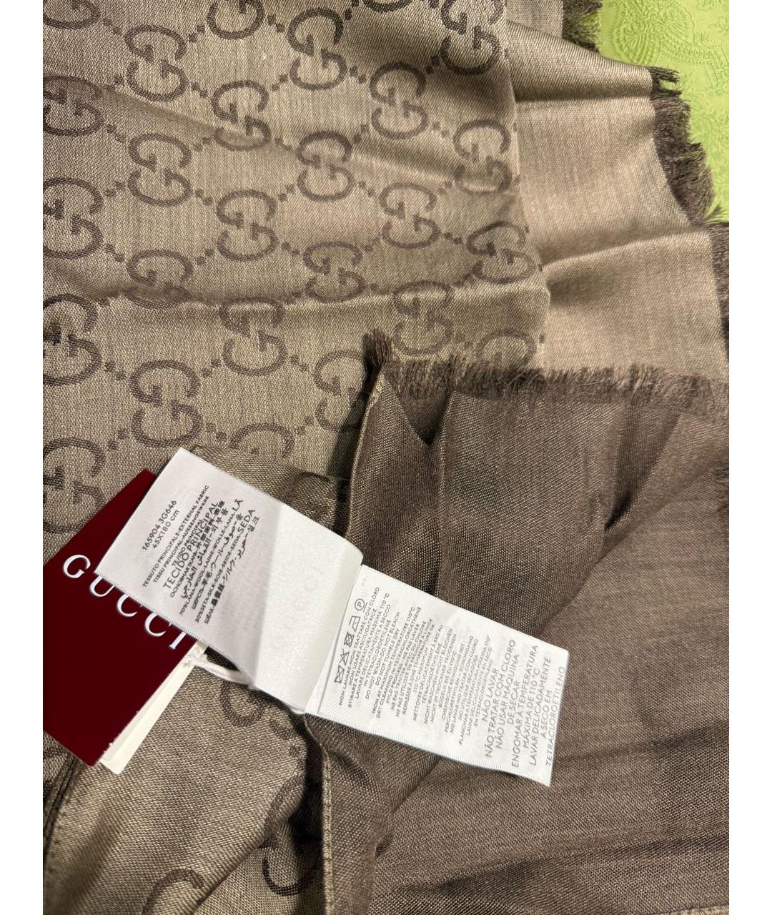 GUCCI Коричневый шерстяной шарф, фото 2