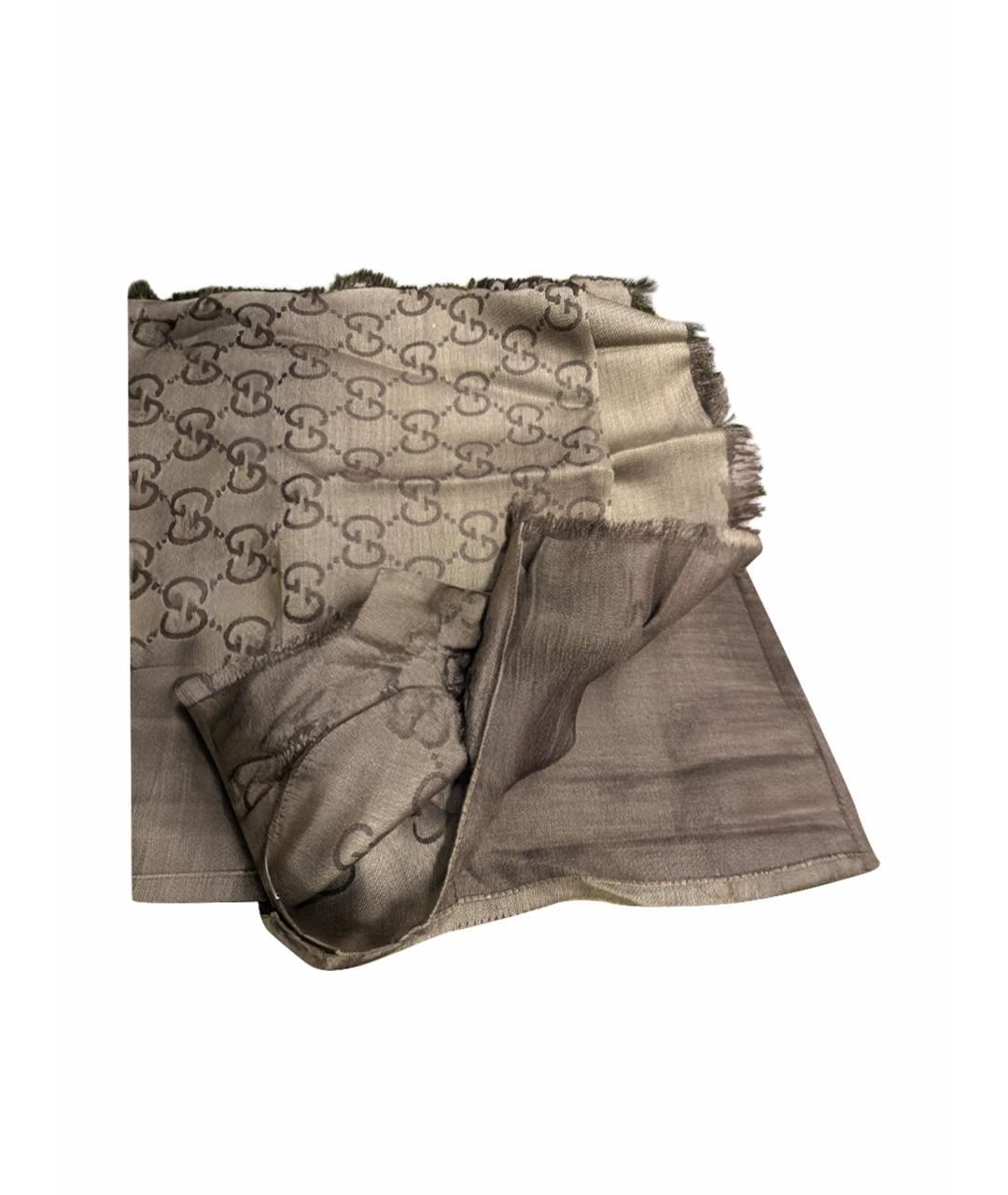 GUCCI Коричневый шерстяной шарф, фото 1