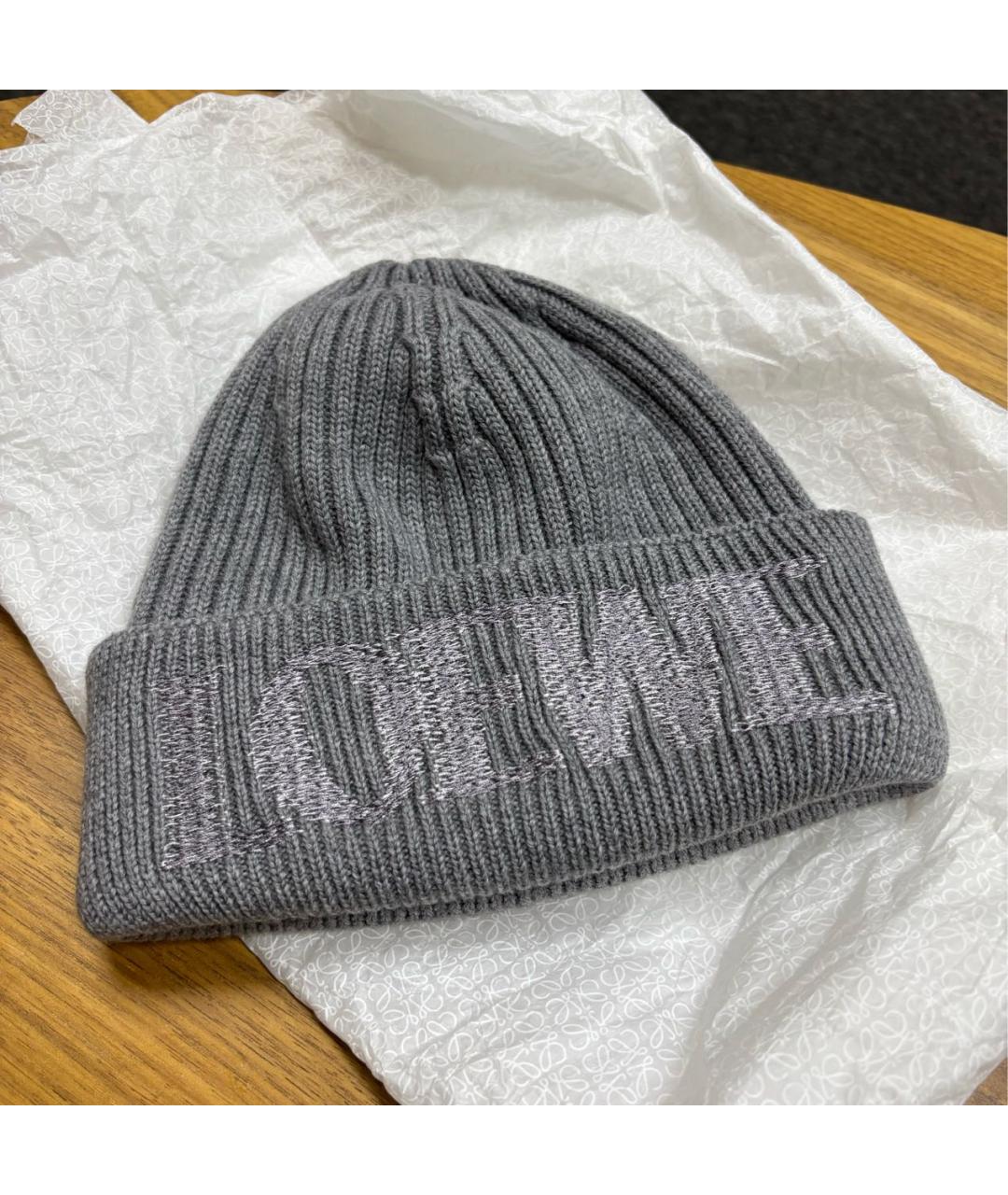 LOEWE Серая шерстяная шапка, фото 2